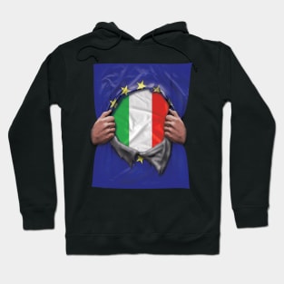 Italy Flag European Union Flag Ripped Open - Gift for Italian From Italy Hoodie